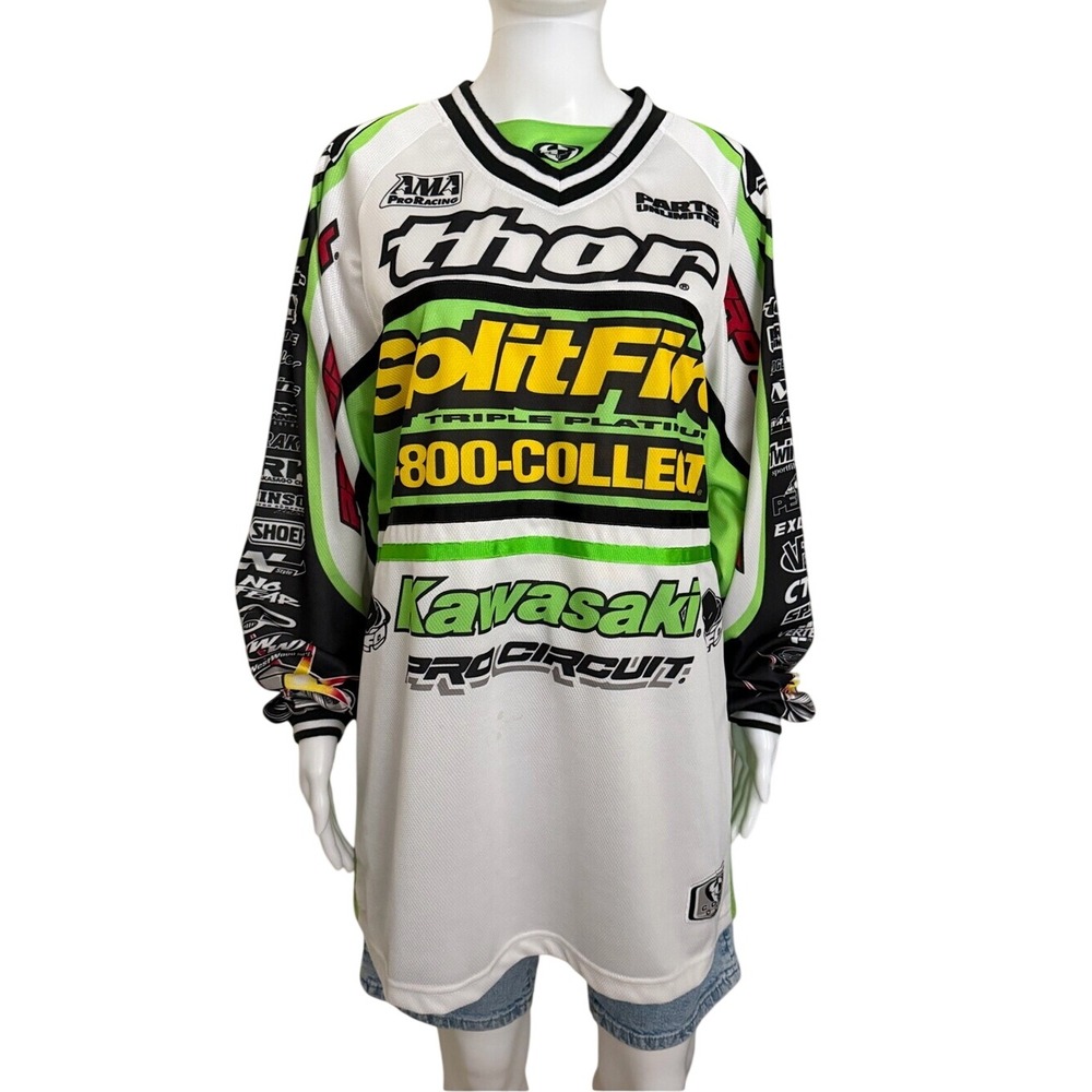 Vintage Thor Splitfire Kawasaki Pro Circuit 1-800-Collect Motocross Jersey Large